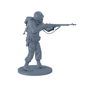 American Soldier Standing Shooting Rifle