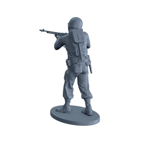 American Soldier Standing Shooting Rifle