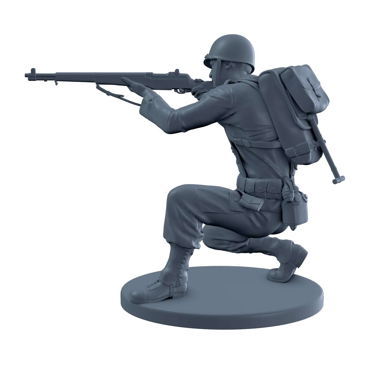 American Soldier Crouched While Aiming