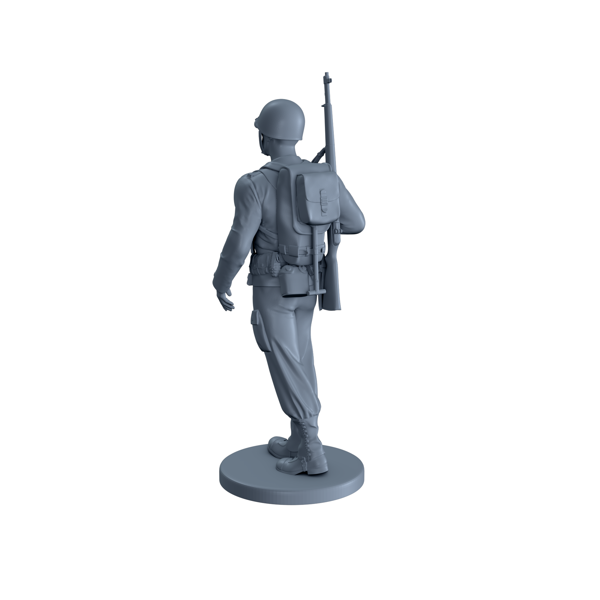 American Soldier Walking with Gun on Back