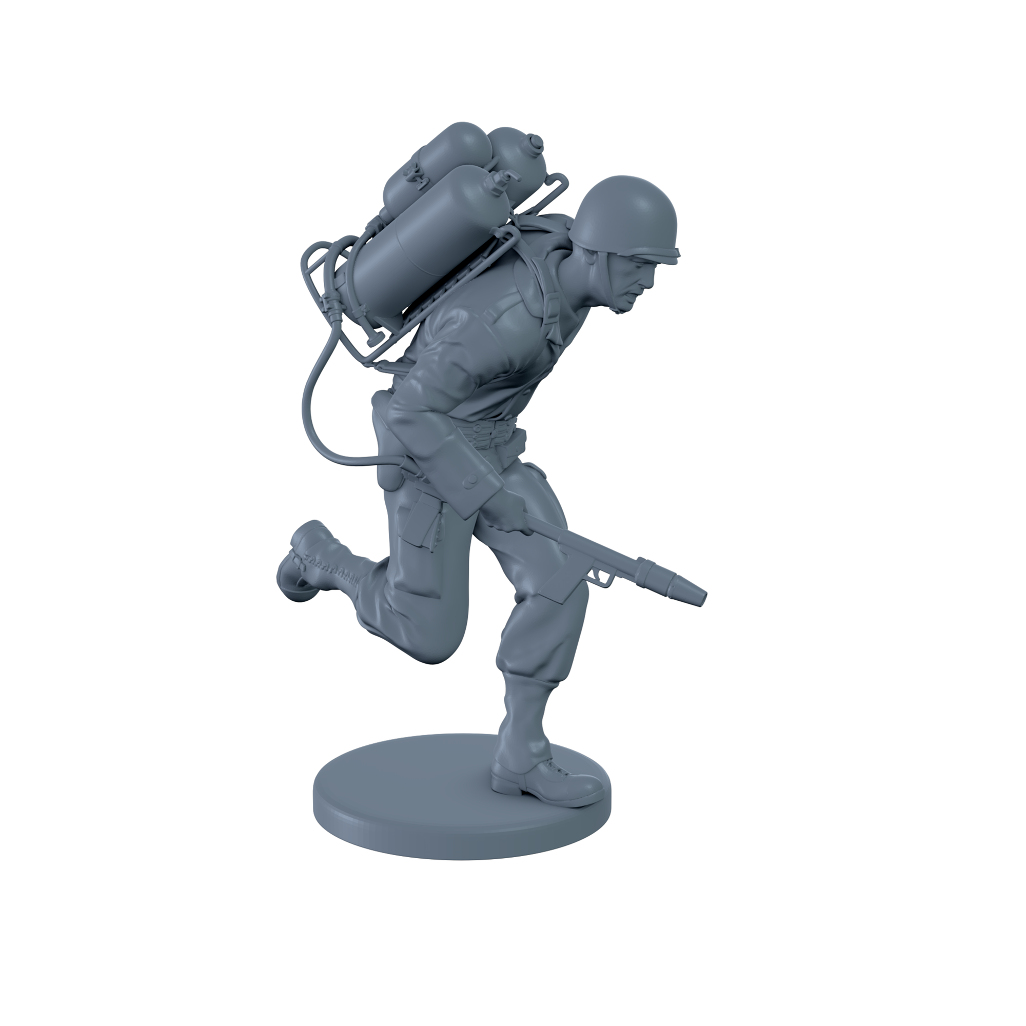 American Soldier Running with Flamethrower
