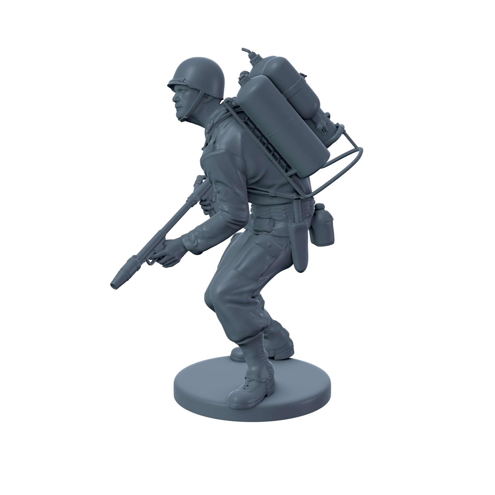 American Soldier Crouching with Flamethrower